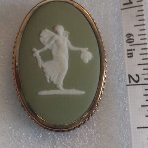 Elegant Green and White Cameo Brooch